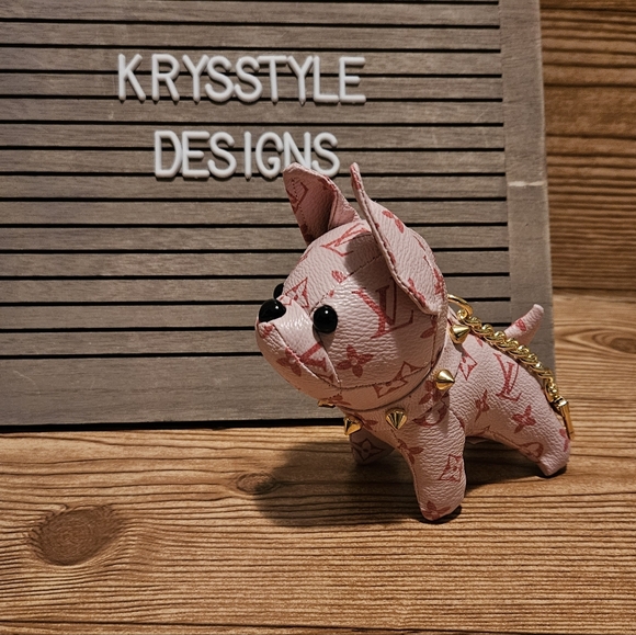 Source Unknown Accessories - Pink Frenchie dog bag charm/keychain Designer Inspired